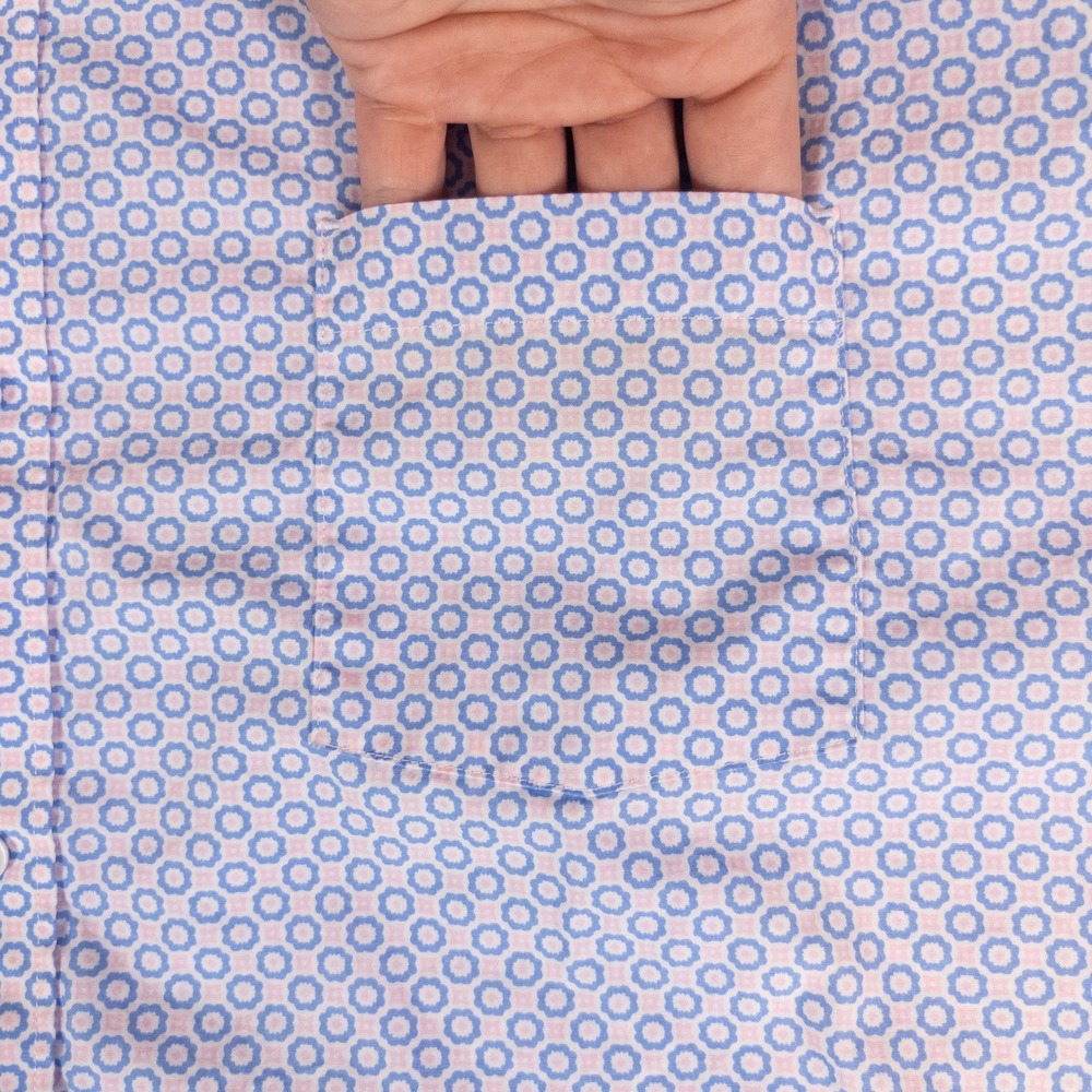 Johnston & Murphy Mens 3XL Blue Pink Geometric Short Sleeve Button Down Shirt - Picture 10 of 14